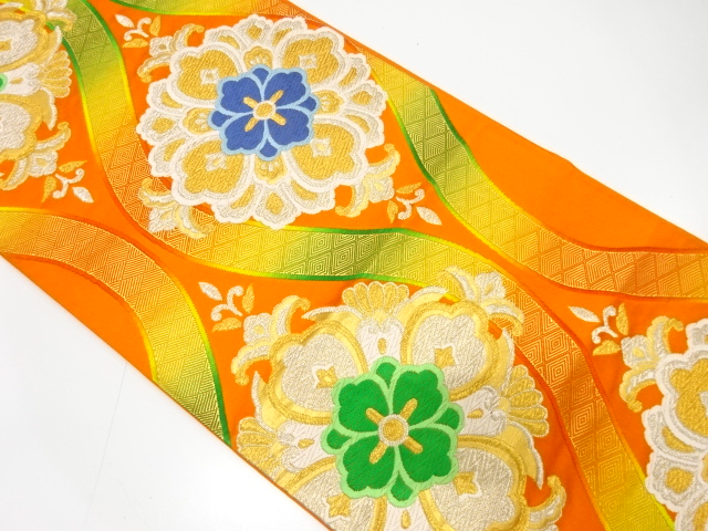 JAPANESE KIMONO / ANTIQUE FUKURO OBI / SILK / WOVEN FLOWER TATEWAKU PATTERN